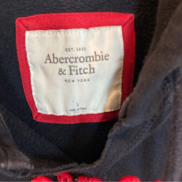 Abercrombie & Fitch V Neck Hoodie Navy Blue Juniors Large Athletics - Picture 3 of 4